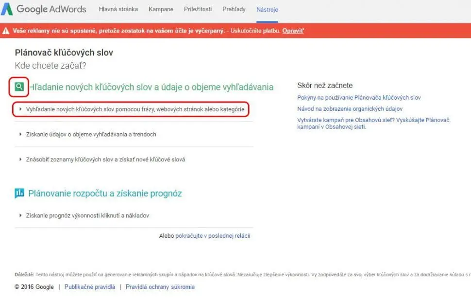 Google keyword planner Google planner